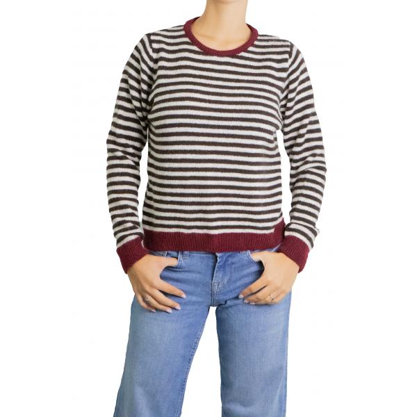 Maglioncino a righe con bordi a contrasto girocollo